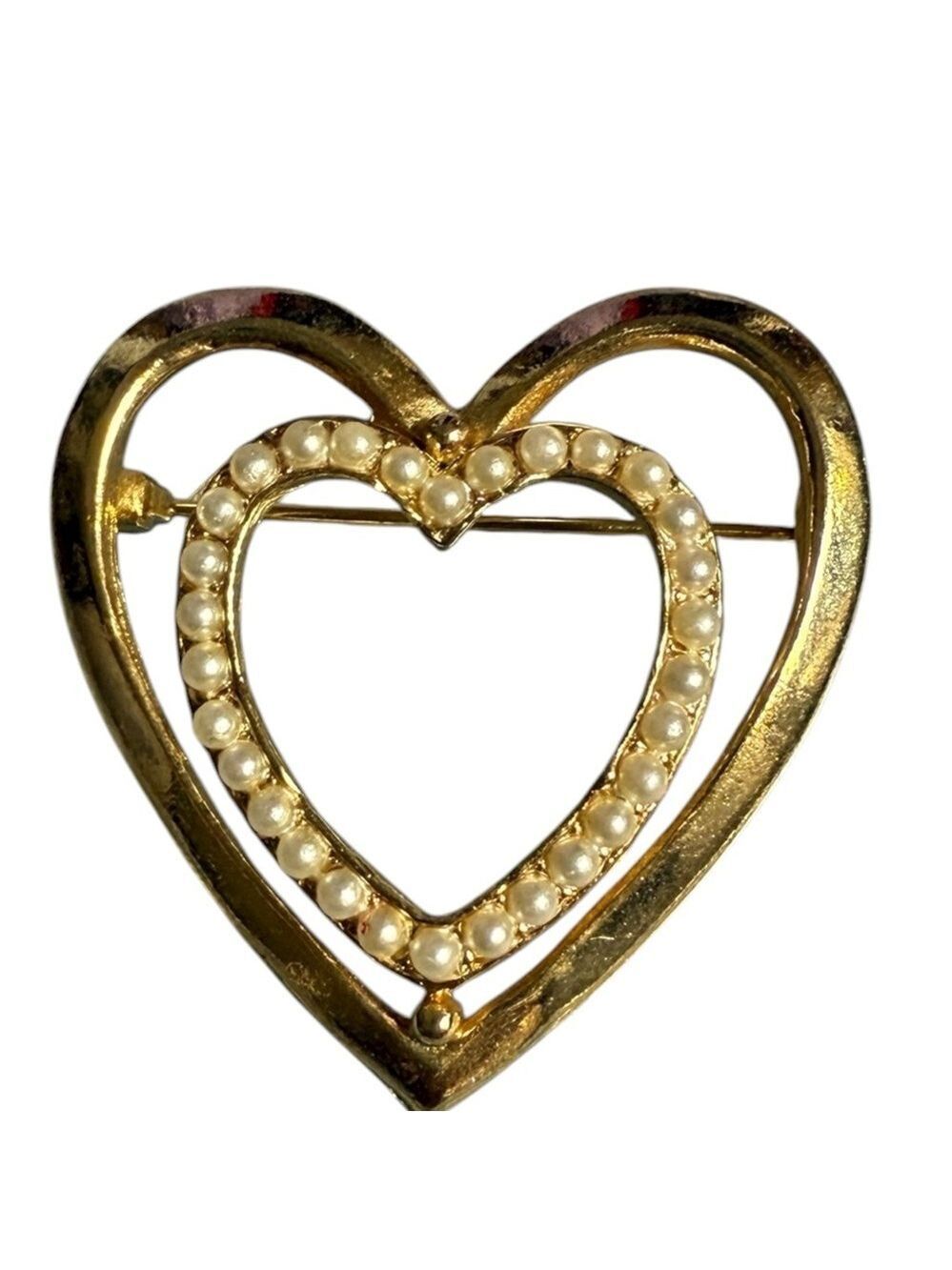 Gold Heart Brooch with Pearls